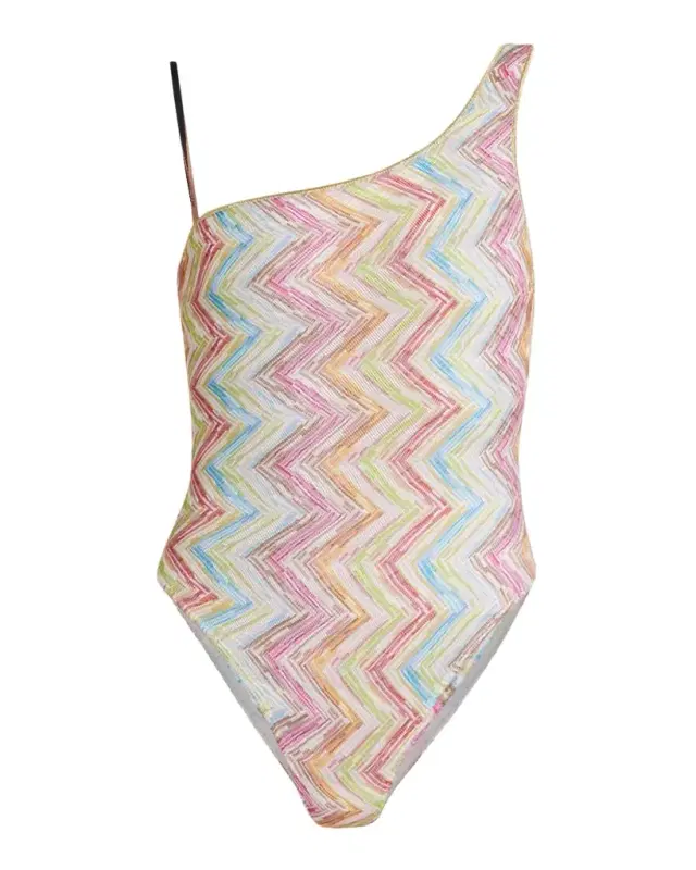 Missoni Multicolor Chevron Asymmetric One-Piece Swimsuit