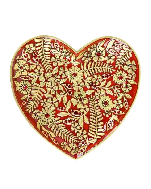 Aria Floral Heart Trinket Tray, Ruby
