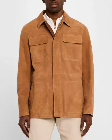 Stefano Ricci Men's Suede Full-Zip Field Jacket | Thumbnail 4 Stefano Ricci Men's Suede Full-Zip Field Jacket | Thumbnail 4