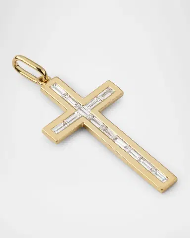 Sydney Evan Men's 14K Gold Diamond Baguette Cross Pendant | Thumbnail 3 Sydney Evan Men's 14K Gold Diamond Baguette Cross Pendant | Thumbnail 3