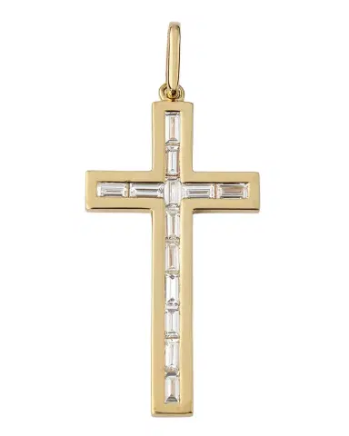Sydney Evan Men's 14K Gold Diamond Baguette Cross Pendant | Thumbnail 1 Sydney Evan Men's 14K Gold Diamond Baguette Cross Pendant | Thumbnail 1