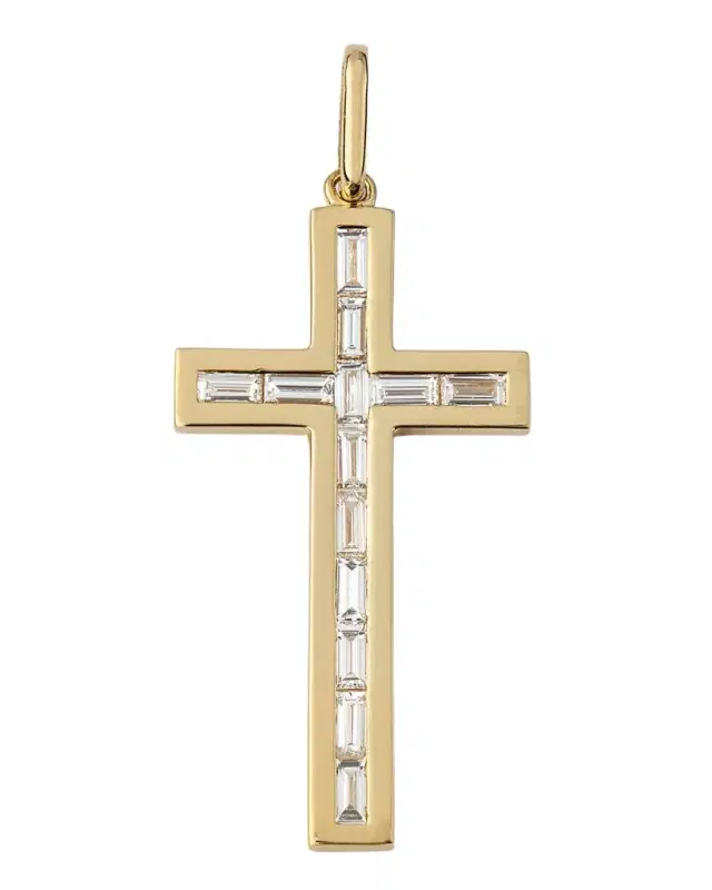 Men's 14K Gold Diamond Baguette Cross Pendant