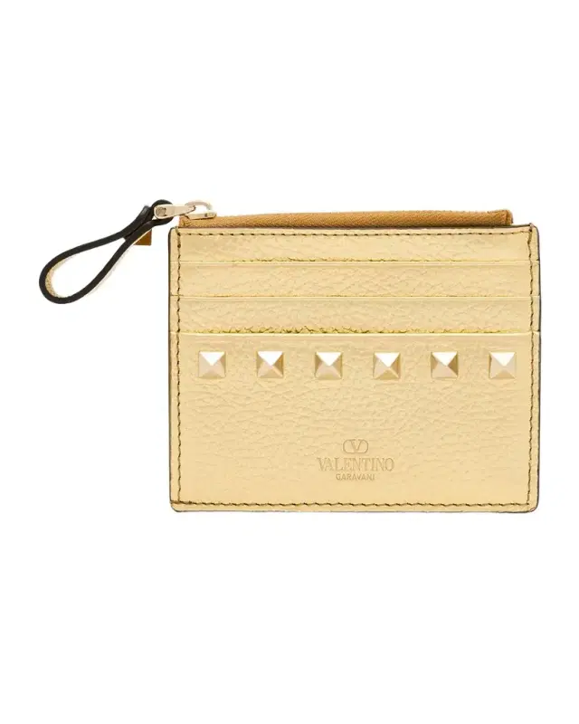 Rockstud Metallic Leather Card Case