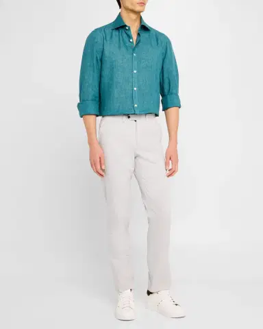 Isaia Men's Solid Linen Sport Shirt | Thumbnail 2