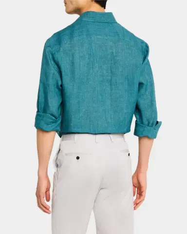 Isaia Men's Solid Linen Sport Shirt | Thumbnail 3