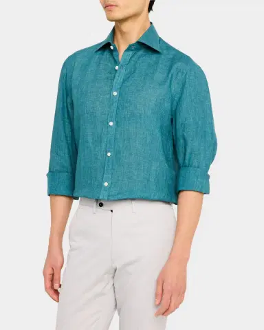 Isaia Men's Solid Linen Sport Shirt | Thumbnail 4