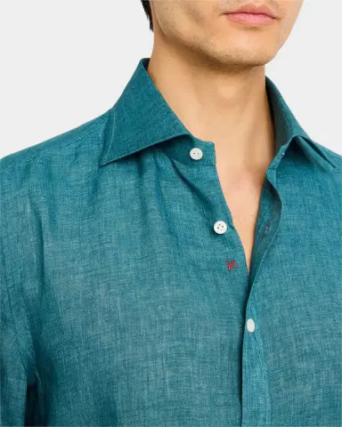 Isaia Men's Solid Linen Sport Shirt | Thumbnail 5