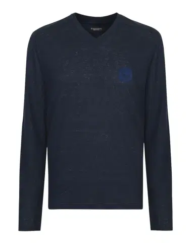 Stefano Ricci Men's Linen Long-Sleeve Logo T-Shirt | Thumbnail 1 Stefano Ricci Men's Linen Long-Sleeve Logo T-Shirt | Thumbnail 1