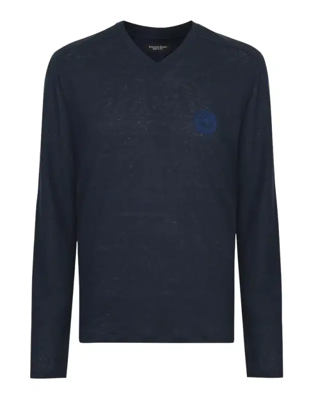 Stefano Ricci Men 's Linen Long-Sleeve Logo T-Shirt