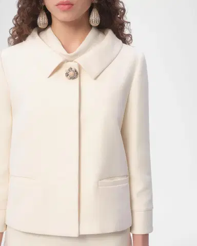 Valentino Garavani Collared Brooch Wool Jacket | Thumbnail 4