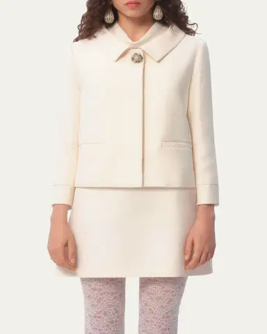 Valentino Garavani Collared Brooch Wool Jacket | Thumbnail 6