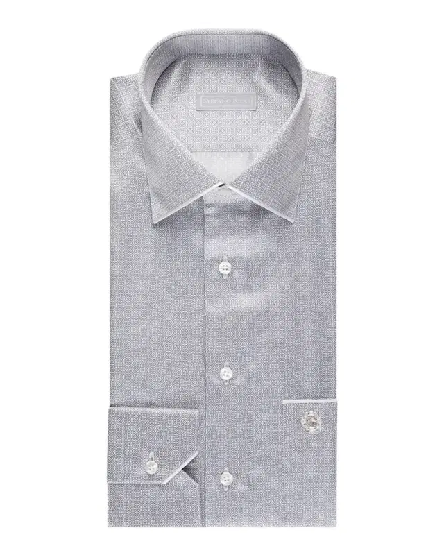 Men 's Micro-Geometric Silk Dress Shirt