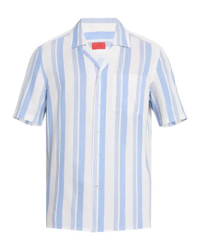 Men 's Cotton and Silk Awning Stripe Camp Shirt