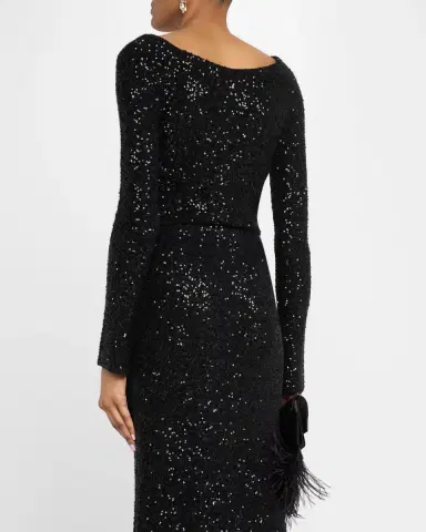 LAPOINTE Sequin Cashmere Long-Sleeve Crop Top | Thumbnail 3