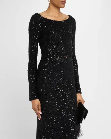 LAPOINTE Sequin Cashmere Long-Sleeve Crop Top | Thumbnail 4