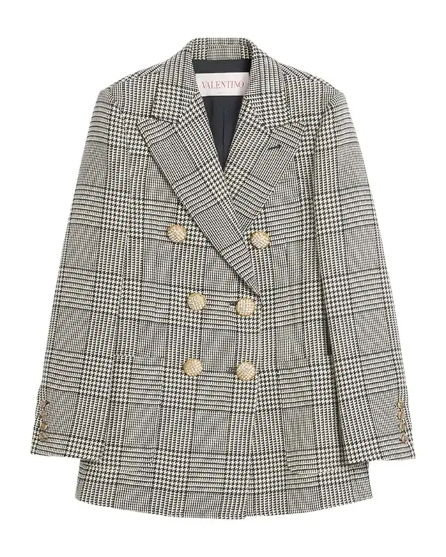 Valentino Garavani Houndstooth Wool Double-Breasted Jacket