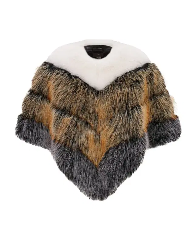Theia Multicolor Chevron Fox-Like Faux Fur Cape