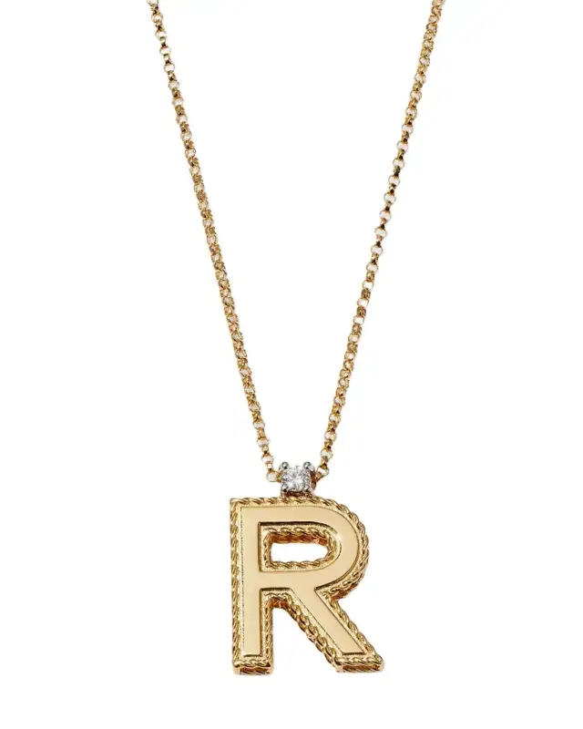 Princess 18K Yellow Gold Diamond Initial Necklace, R