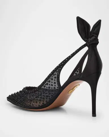 Aquazzura Crystal Satin Mesh Bow Pumps | Thumbnail 4