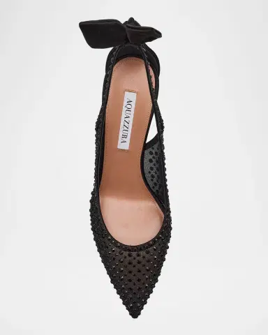 Aquazzura Crystal Satin Mesh Bow Pumps | Thumbnail 6