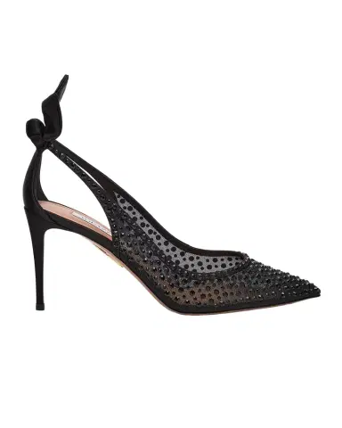 Aquazzura Crystal Satin Mesh Bow Pumps | Thumbnail 1