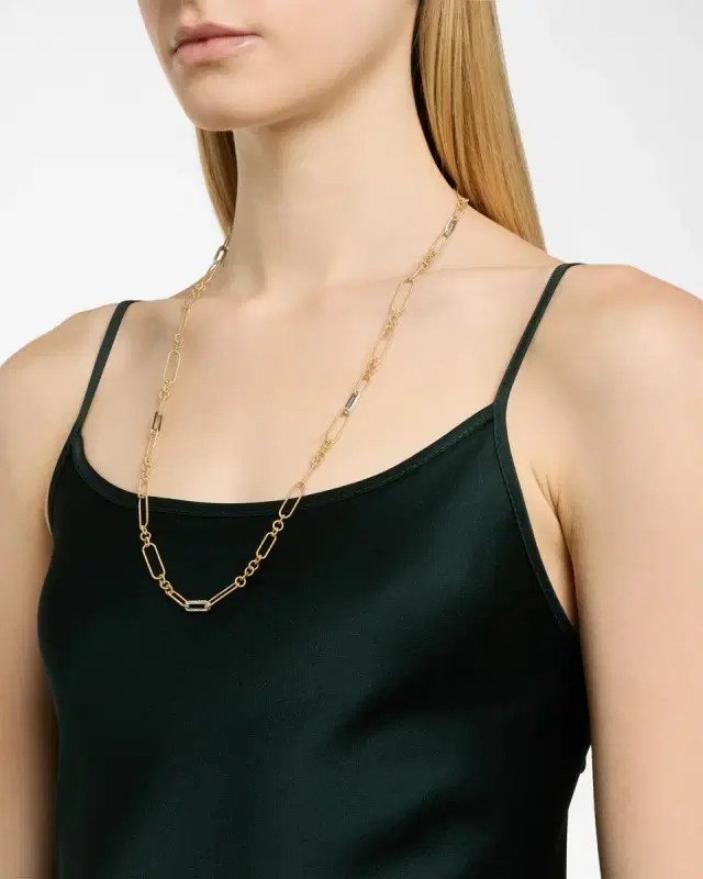18K Yellow Gold Sabbia D 'Oro Long Necklace with Five White Diamond Elements