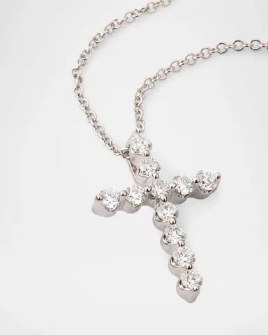 Neiman Marcus Diamonds 18K White Gold Diamond Cross Pendant, 0.33tcw | Thumbnail 2