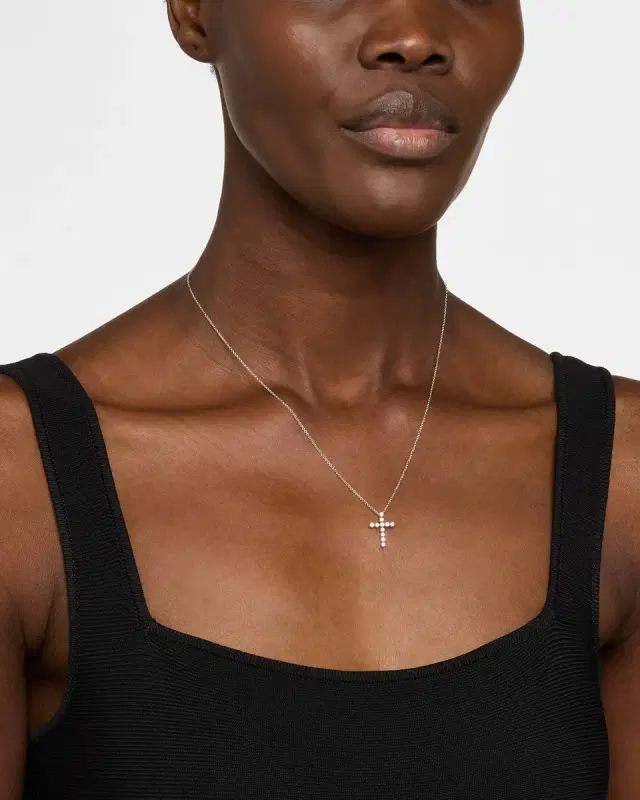 18K White Gold Diamond Cross Pendant, 0.33tcw