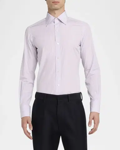 Tom Ford Men's Cotton Poplin Check Slim Fit Dress Shirt | Thumbnail 2 Tom Ford Men's Cotton Poplin Check Slim Fit Dress Shirt | Thumbnail 2