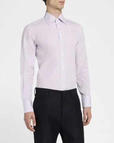 Tom Ford Men's Cotton Poplin Check Slim Fit Dress Shirt | Thumbnail 4 Tom Ford Men's Cotton Poplin Check Slim Fit Dress Shirt | Thumbnail 4