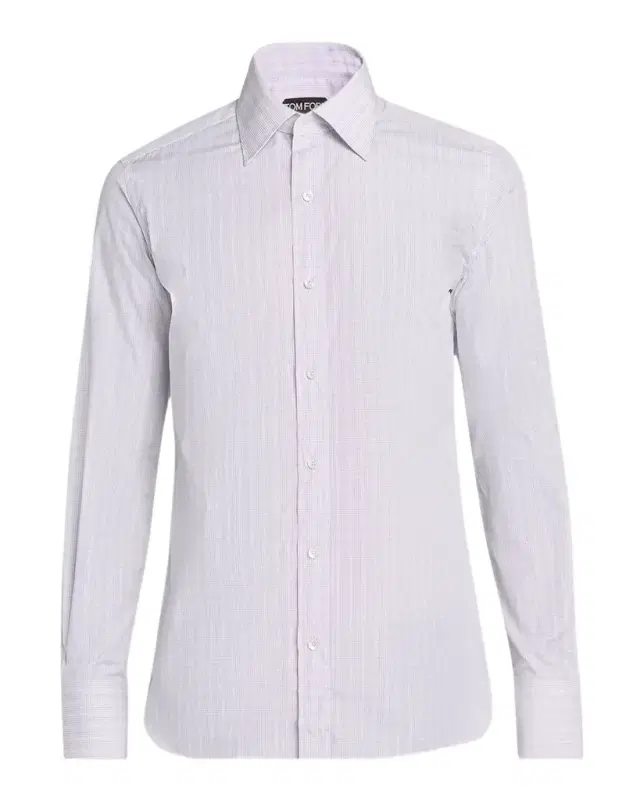TOM FORD Men 's Cotton Poplin Check Slim Fit Dress Shirt