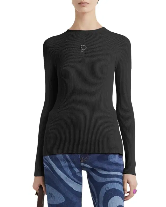 Pucci Fine Wool-Lycra Vanise Rib Long-Sleeve Top