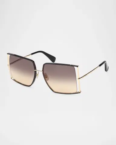 Max Mara Rectangle Logo Engraved Metal Sunglasses | Thumbnail 3 Max Mara Rectangle Logo Engraved Metal Sunglasses | Thumbnail 3