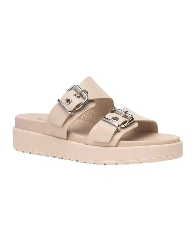 Leather Double-Buckle Flatform Sandals