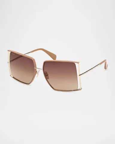 Max Mara Rectangle Logo Engraved Metal Sunglasses | Thumbnail 3 Max Mara Rectangle Logo Engraved Metal Sunglasses | Thumbnail 3