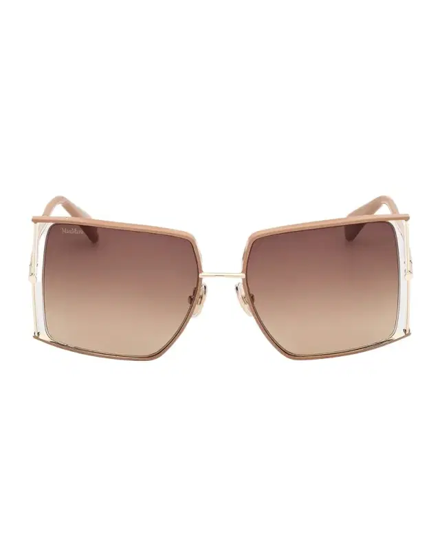 Max Mara Rectangle Logo Engraved Metal Sunglasses