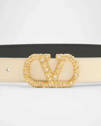 Valentino Garavani VLogo Signature Embellished Leather Belt, 30mm | Thumbnail 2