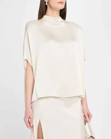 Lapointe Mock-Neck Satin Cape T-Shirt | Thumbnail 3