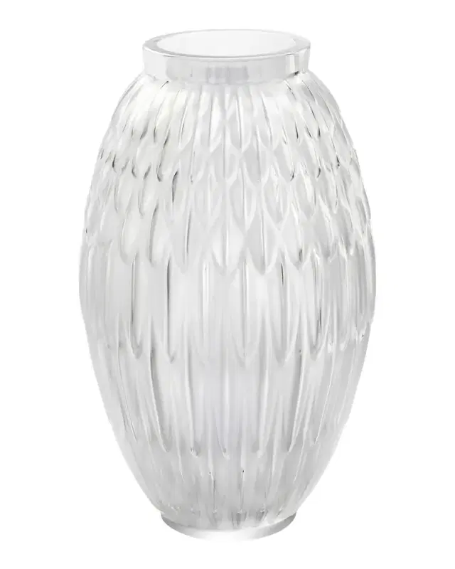 Lalique Plumes Large Lead-Free Crystal Vase
