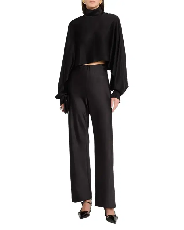 LAPOINTE Satin Crop Caftan Top