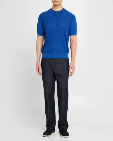 Stefano Ricci Men 's Cashmere Short-Sleeve Crewneck Sweater | Thumbnail 6