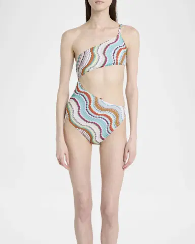 Missoni Multicolor Wave Asymmetric Cutout One-Piece Swimsuit | Thumbnail 2