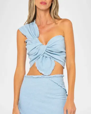 JBQ Sol Chambray Twist-Front Crop Top | Thumbnail 4