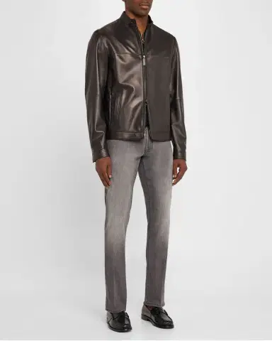 Stefano Ricci Men's Leather Moto Jacket | Thumbnail 2