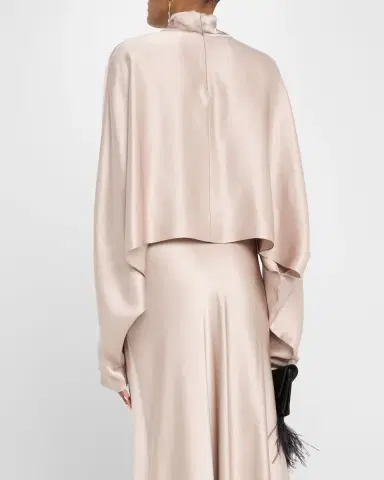 Lapointe Long-Sleeve Satin Crop Caftan Top | Thumbnail 2