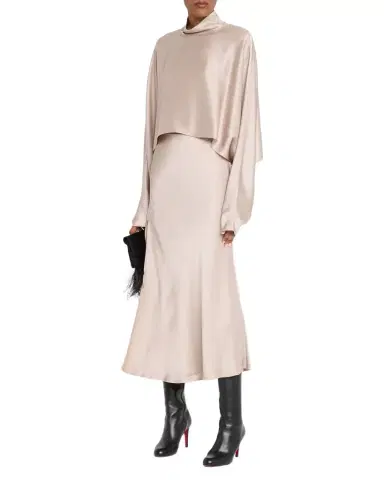 Lapointe Long-Sleeve Satin Crop Caftan Top | Thumbnail 1