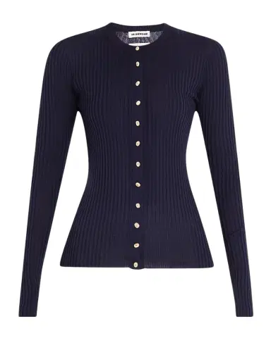 Jil Sander Silk Ribbed Crewneck Cardigan | Thumbnail 1 Jil Sander Silk Ribbed Crewneck Cardigan | Thumbnail 1