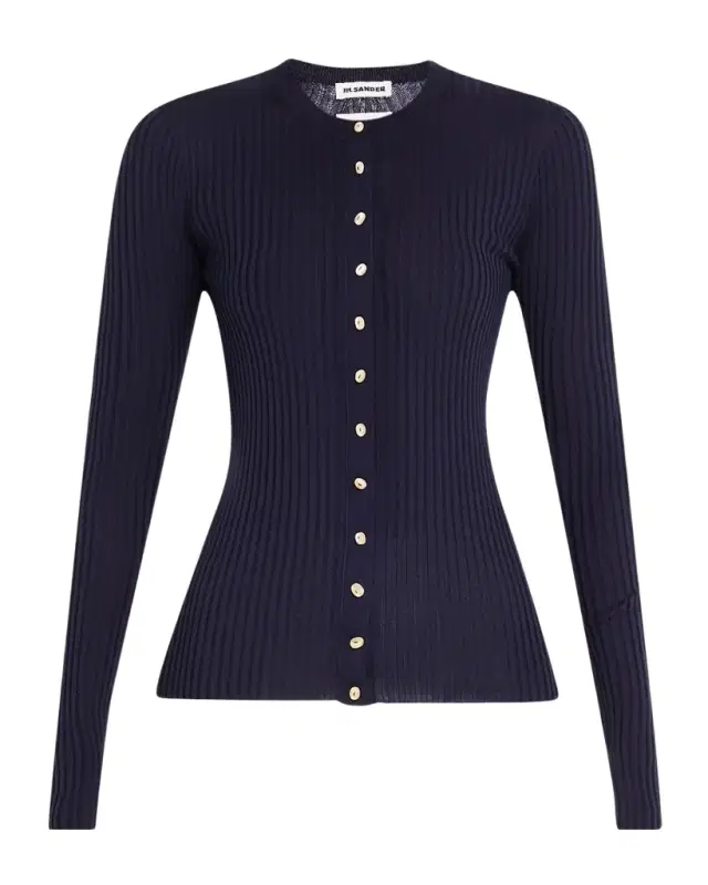 Silk Ribbed Crewneck Cardigan