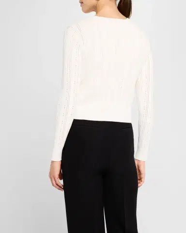 Adam Lippes Pointelle Compact Jacquard Crewneck Crop Cardigan | Thumbnail 3