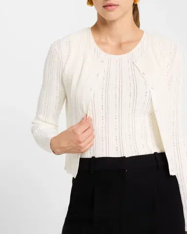 Adam Lippes Pointelle Compact Jacquard Crewneck Crop Cardigan | Thumbnail 5